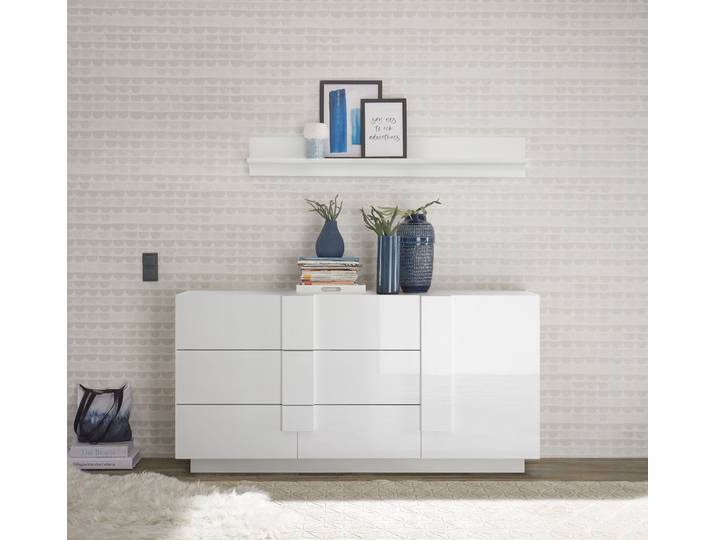 Sideboard, Holzwerkstoff, Weiß Hochglanz, 181×90 cm, Mit Soft-Close, Modern, Inosign