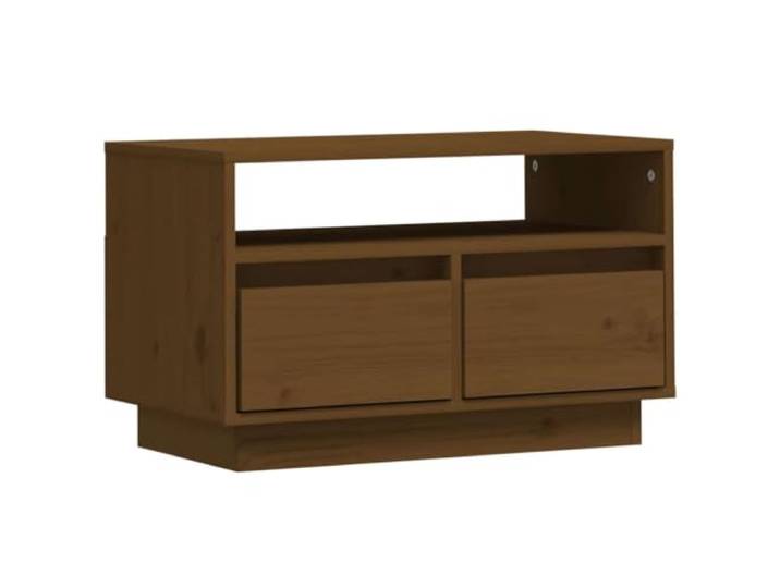 KUPTYERFG TV-Schrank Honigbraun 60x35x37 cm Massivholz Kiefer Lowboard Kompaktes Lowboard für Wohnzimmer und Schlafzimmer mit 2 Schubladen und 1 offenem Fach aus Kiefernholz.
