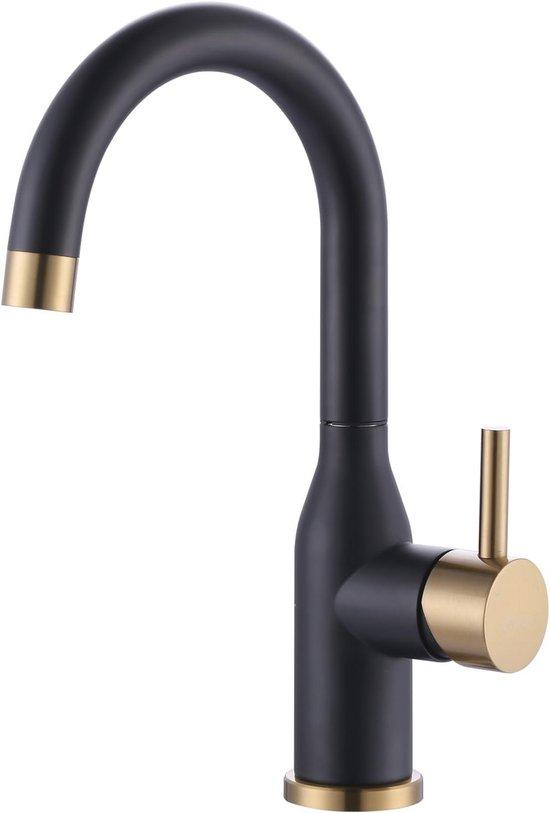 Famanu Bar-Waschtischarmatur mit Einhandbedienung und 360° Drehung - Schwarz-Gold