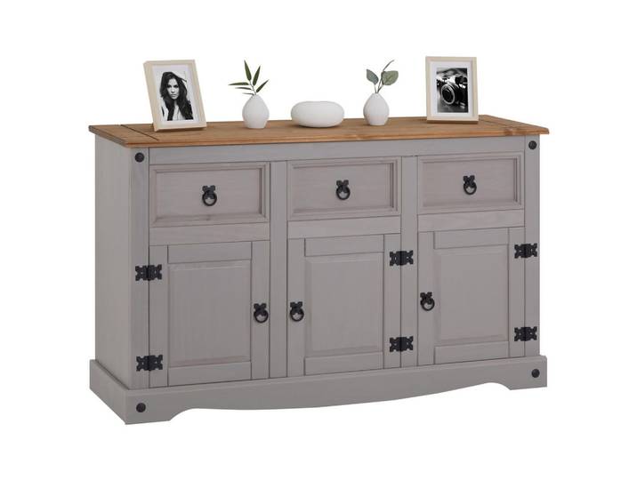 CARO-Möbel Sideboard Ramon grau/natur, Grau, Naturfarben, Holz, Kiefer, Vintage, 125x76x40 cm, Kleinmöbel, Kommoden, Sideboards