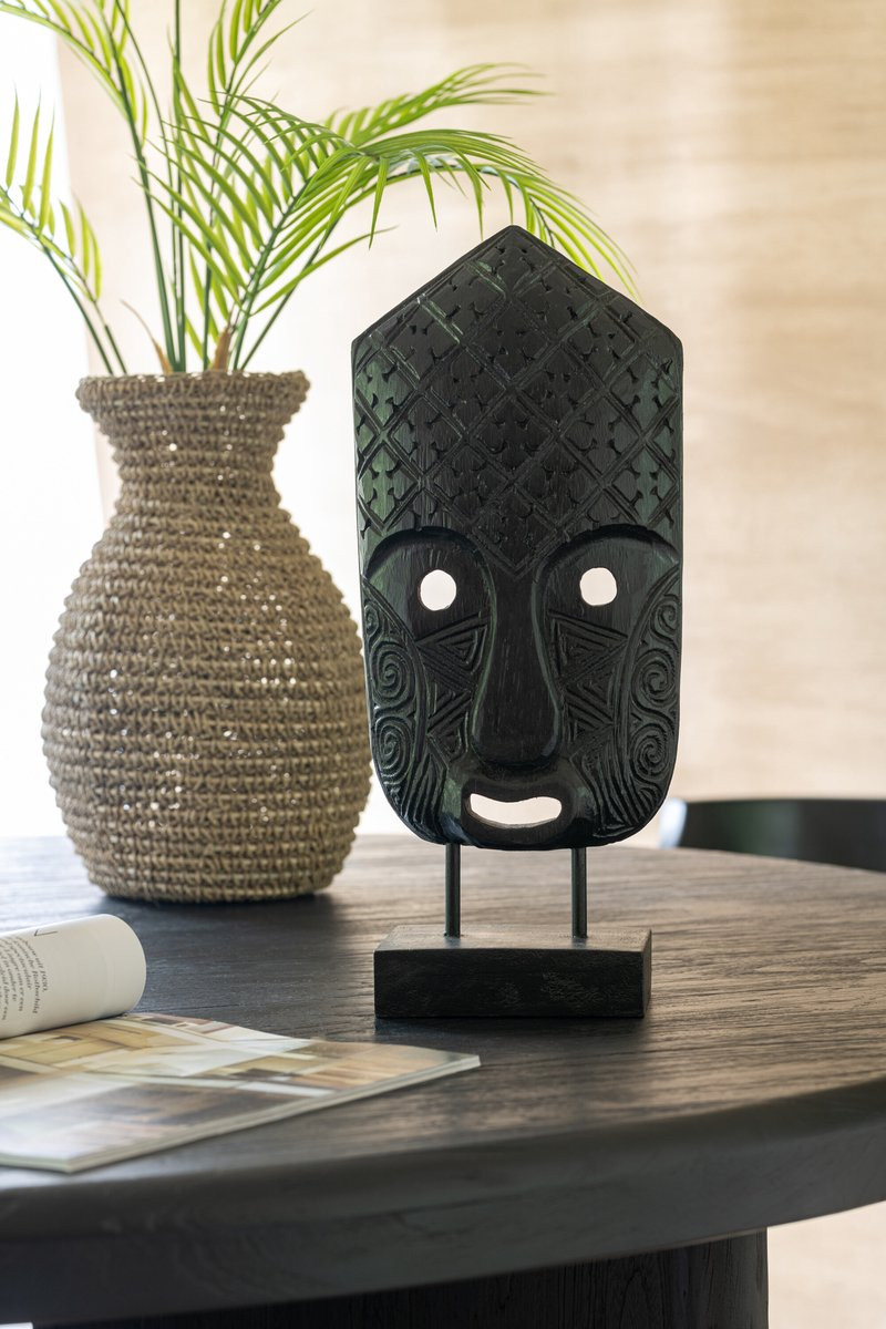 J-Line Decoratie Masker Op Voet - Hout - Zwart - Small