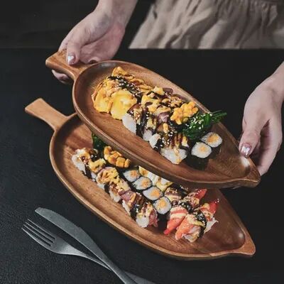 Youfap Market Waterproof Wooden Tray, Solid Wood Leaf Shaped Afternoon Tea Tray For Steak Sushi s