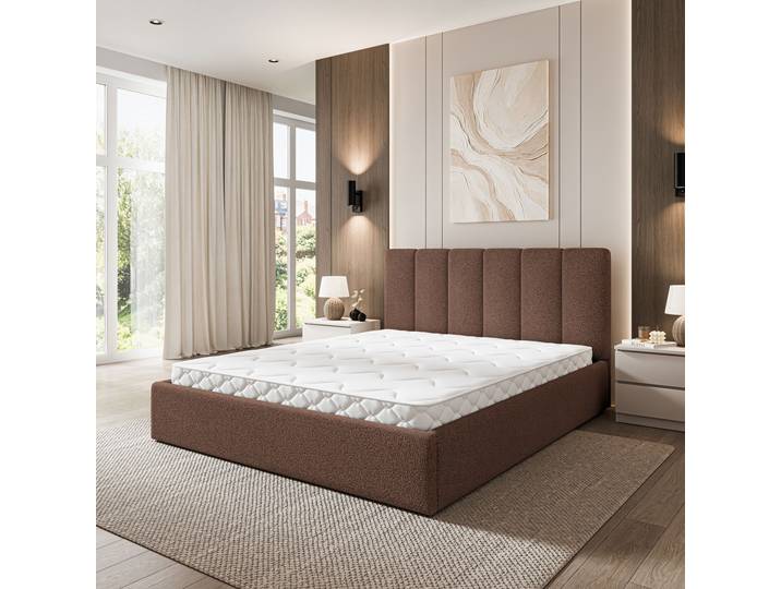 Masseno Polsterbett NEMIS 140x200 cm, mit Kopfteil, Bettkästen und Lattenrost -Braun, QUELLE 25