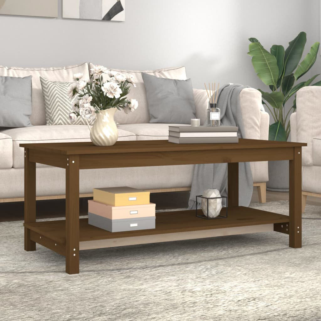 Latitude Run Solid Wood Coffee Table with Storage Honey Brown