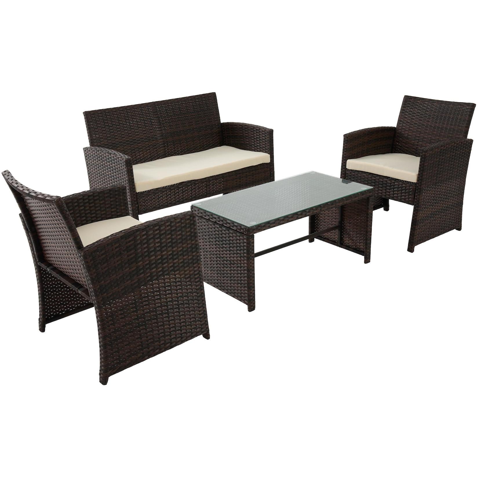 CLP Polyrattan Sitzgruppe Toruba, Lounge-Set outdoor wetterfest, aus PE-Rattan, mit Tisch Sesseln Sofa und Sitzkissen, Gartenmöbel-Set