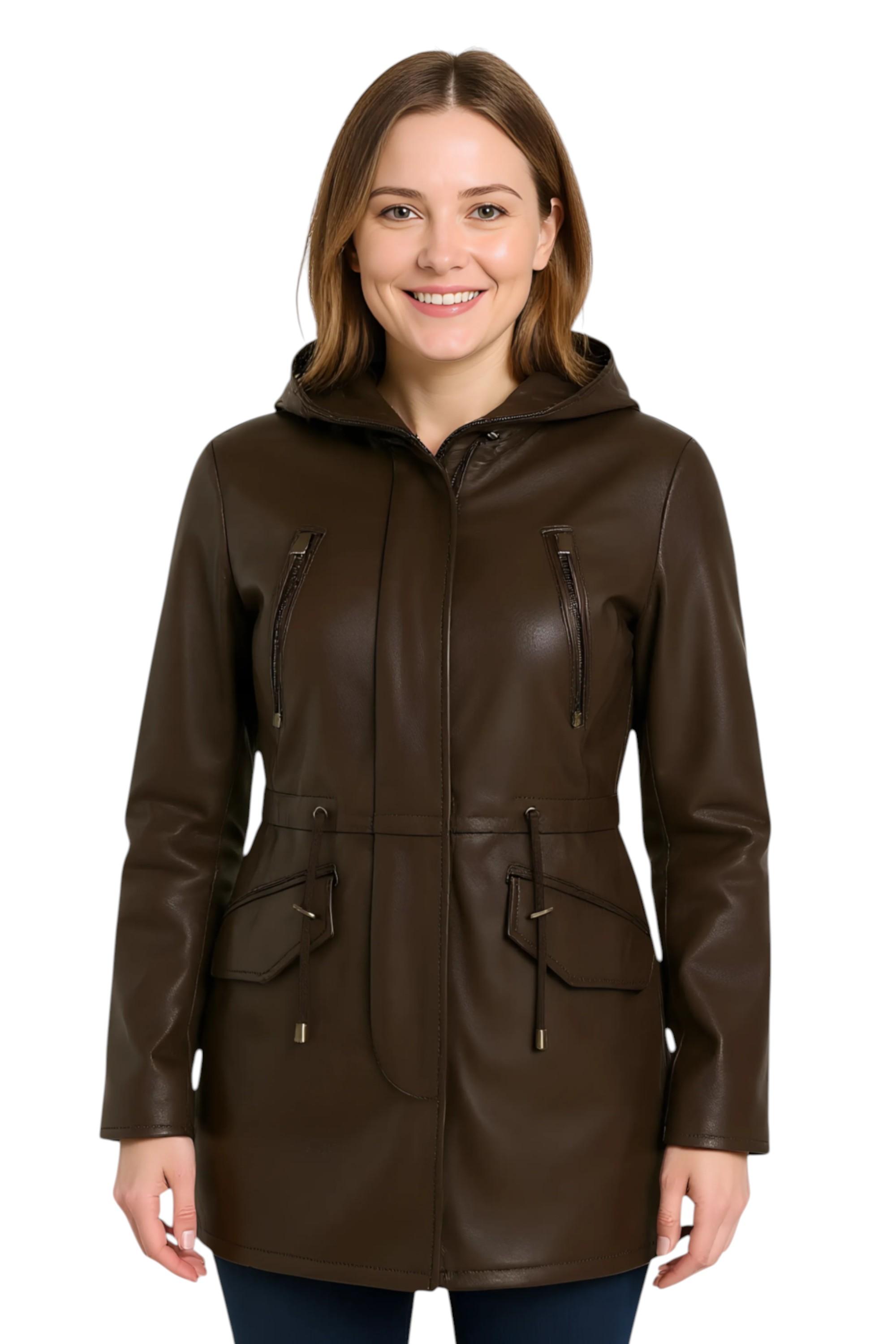 Infinity Leather Damenparka mit Kapuze, Leder — Cairns - Braun