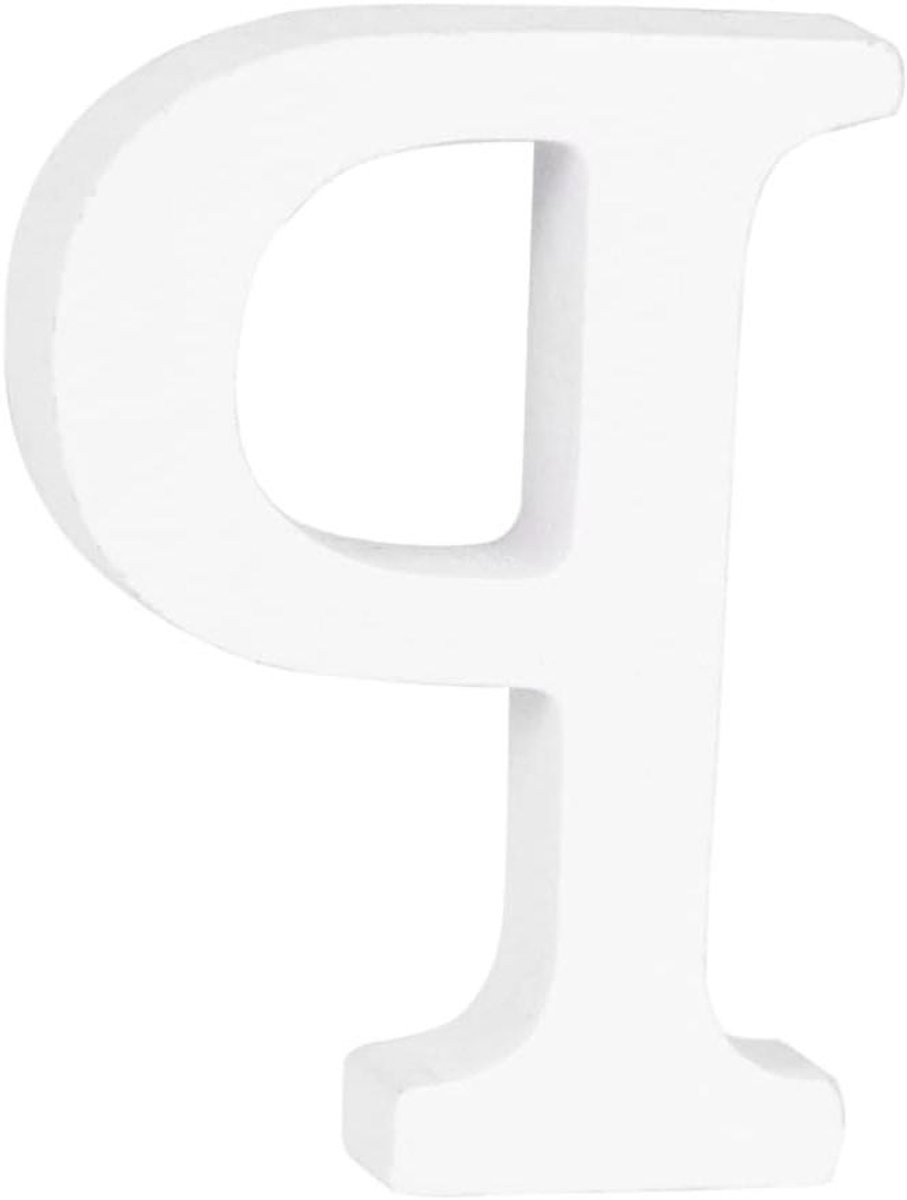 Wit Houten Letter P Decoratie voor op tafel, 8 cm hoog