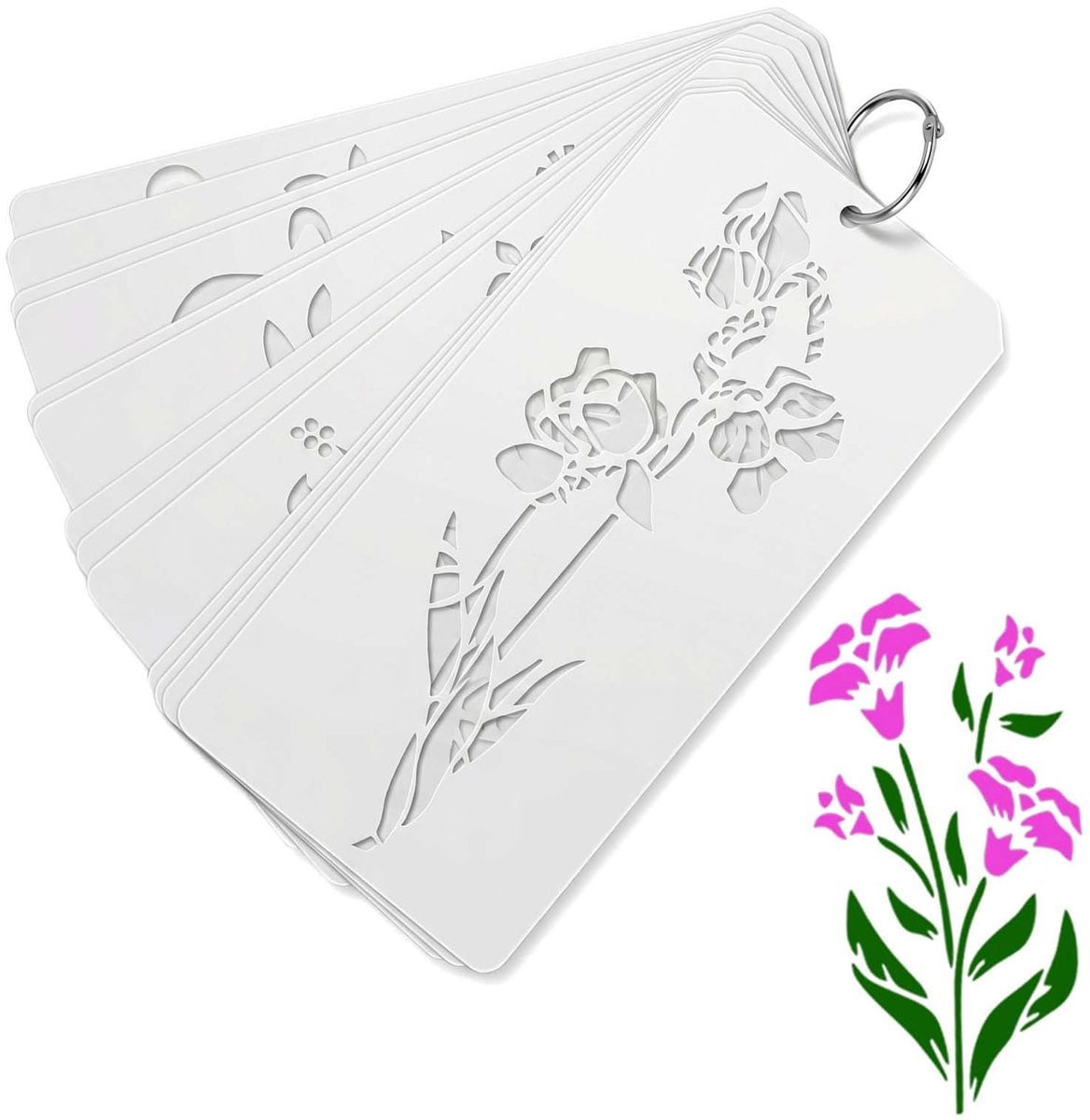 14 stuks Herbruikbare Schildersjablonen met Bloemenontwerpen voor Textiel, Hout, Meubels en Scrapbooking - 22 x 10,5 cm