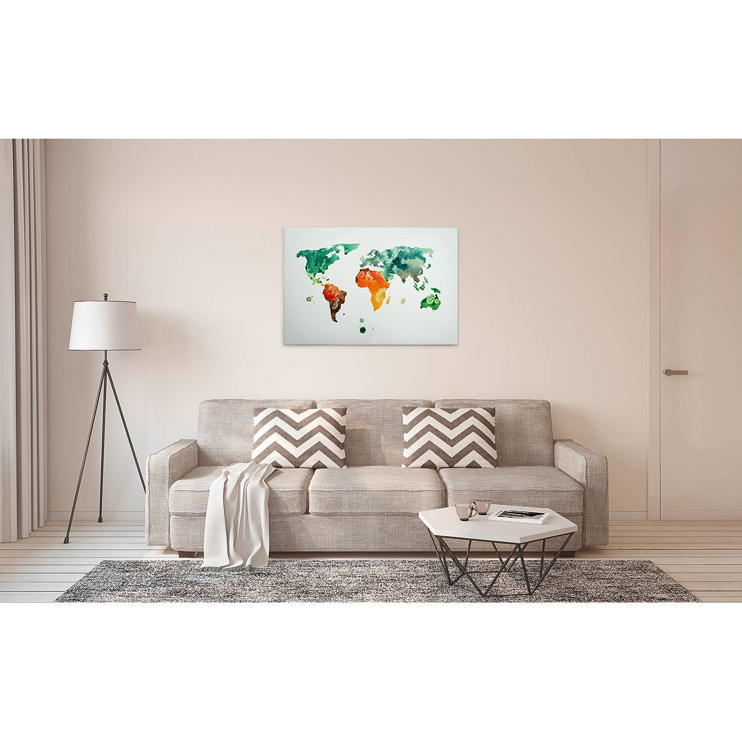 home24 Colourful World wanddecoratie met abstracte illustratie, meerkleurig, 90 x 60 cm