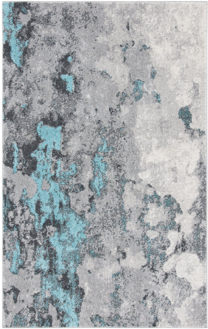 Rio Drury Abstract Area Rug Turquoise / Grey Rectangle 91 x 152 cm
