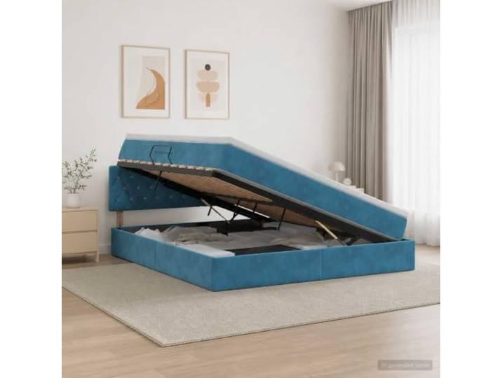 Bett mit Stauraum, dunkelblau, 160 x 200 cm, Samt Samtbezug, hydraulisches Anheben, Stauraum unter der Matratze, quadratische Griffe, minimalistisches Design, Schlafzimmer
