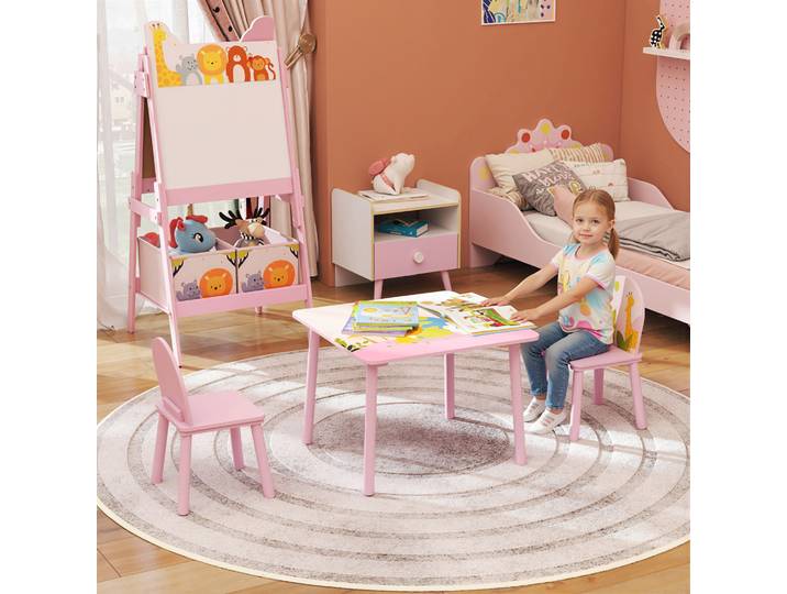 AIYAPLAY Ensemble Table et Chaises Enfants Rose MDF Bois 3-8 Ans