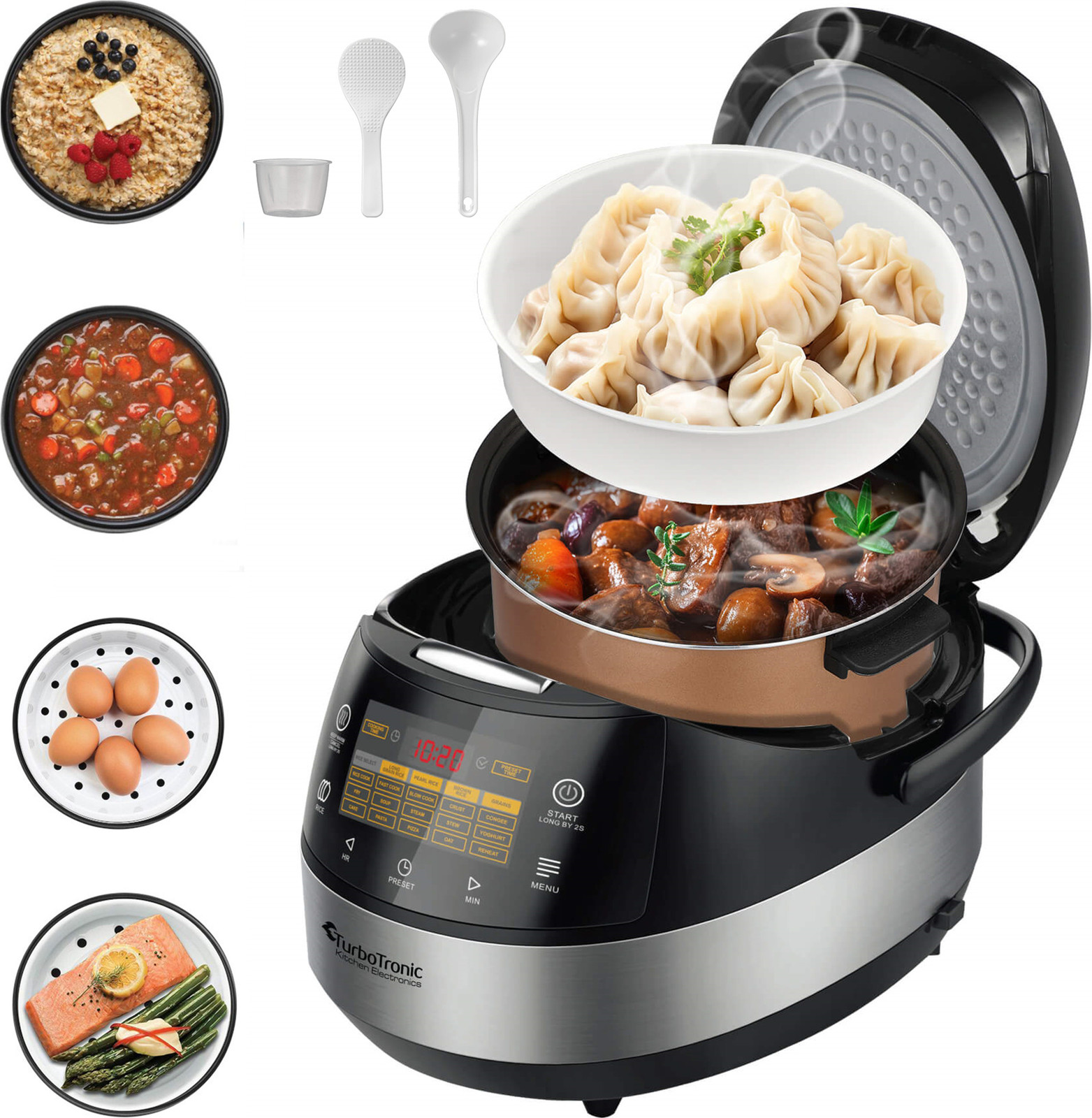 TurboTronic multifunctionele pan DMC22, 5 liter, 860W, met stoommandje en 15 programma's