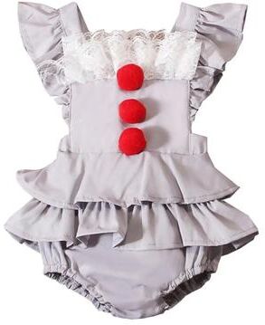 Uplifted Finds Baby Girl Creepy Clown Cosplay Costume   Premium Layered Gray Joker Dress Romper & Halloween Party Outwear grey B 0 3m