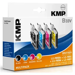 KMP, Druckerpatrone, B33V Vorteilspack BK/C/M/Y kompatibel mit Brother LC-985 (BK, C, M, Y)