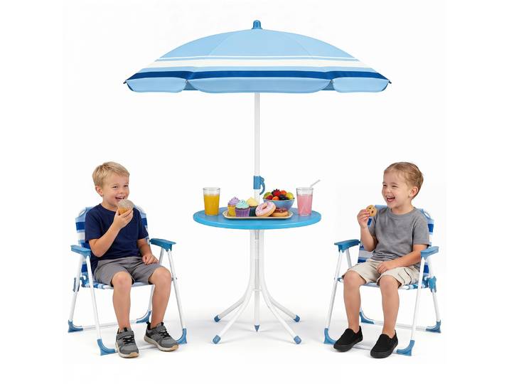 Costway Table De Pique-nique Enfant En Hdpe Avec Parasol Amovible Réglable (bleu)