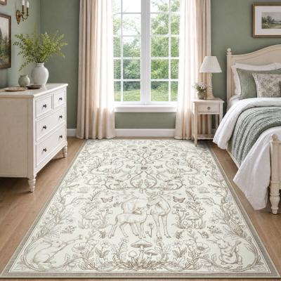 BLUEBELL Whimsical Woodland Botanical Area Rug, Soft Low Pile Washable Non Slip Indoor Carpet