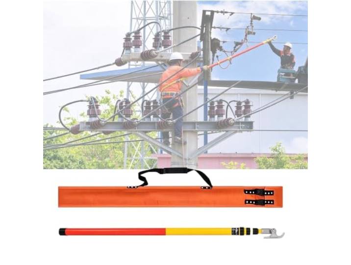 Isolierstange für Hochspannung, teleskopierbar, mit drehbarem Haken Teleskopierbare, isolierte Schaltstange (3/4/5/6/8 m) aus Glasfaser – Hochspannungs-Bedienstange für Umspannwerke