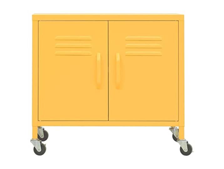 KTHLBRH Schrank Senfgelb 60 x 35 x 56 cm aus Stahl 4 Rollen mit Bremsen, verstellbare Ablage, Türen mit Lufteinlässen, maximale Belastung 70 kg