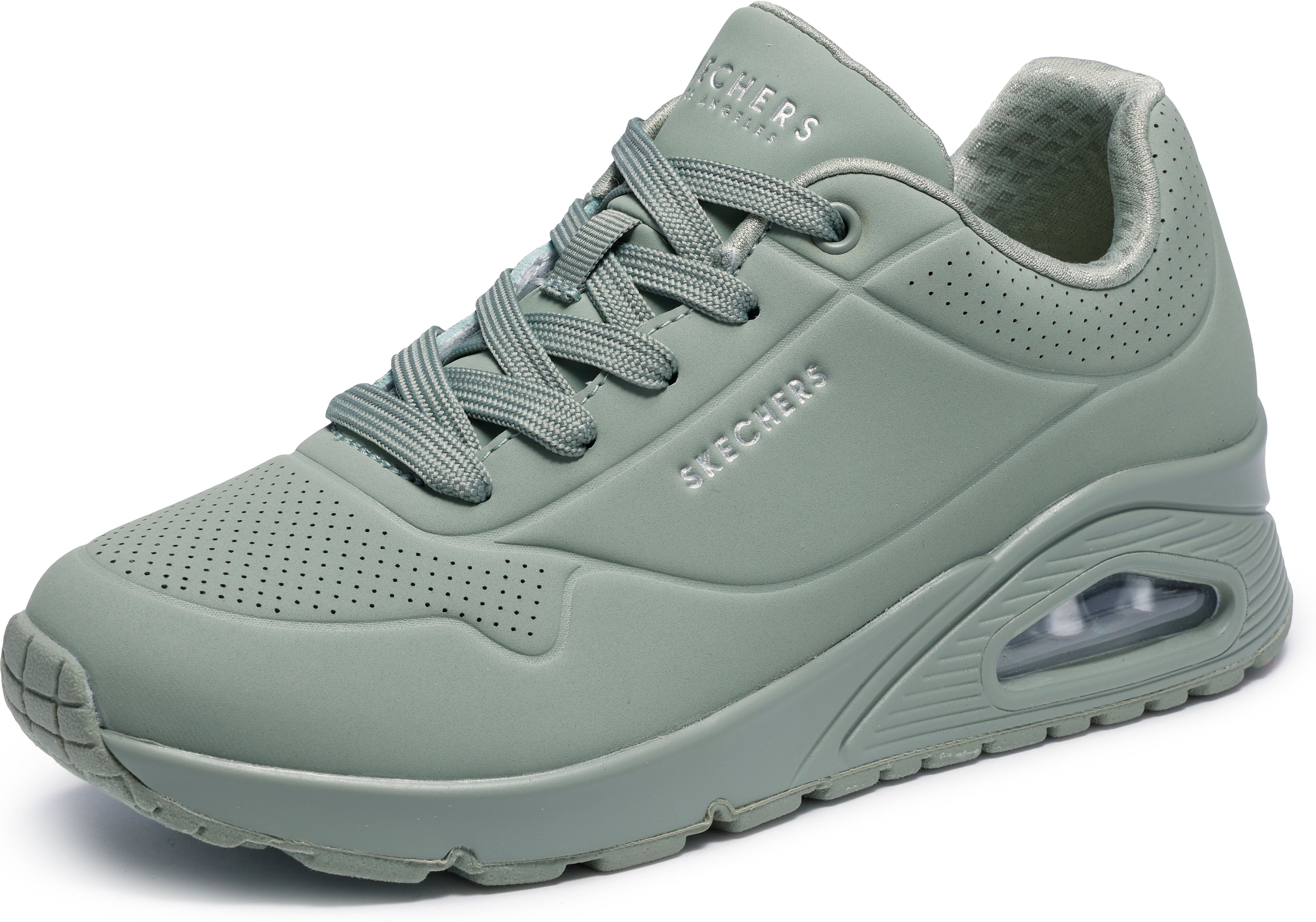 Sneaker SKECHERS "Street Uno - Stand on Air", Damen, Gr. 42, Textil, grün (sage), Lederimitat, Schuhe Sneaker, Freizeitschuh, Halbschuh, Schnürschuh mit Memory Foam