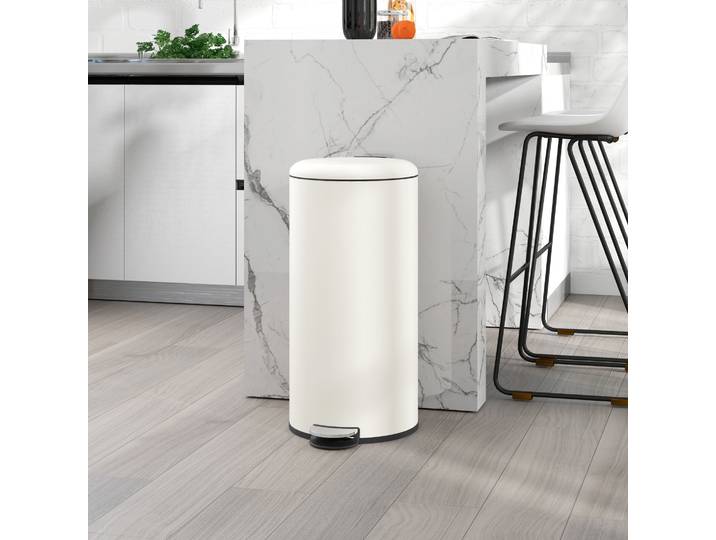 HOMCOM Poubelle 30L, poubelle à pédale, couvercle verrouillable, pédale, résistant aux taches, Blanc crème