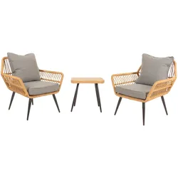 Proregal Poly-Rattan Garnitur | HxBxT 78x64x72 cm | Sitzhöhe 41cm | Dunkelgrau | Balkon-Set Gartengarnitur Sitzgruppe Stuhl Beistelltisch