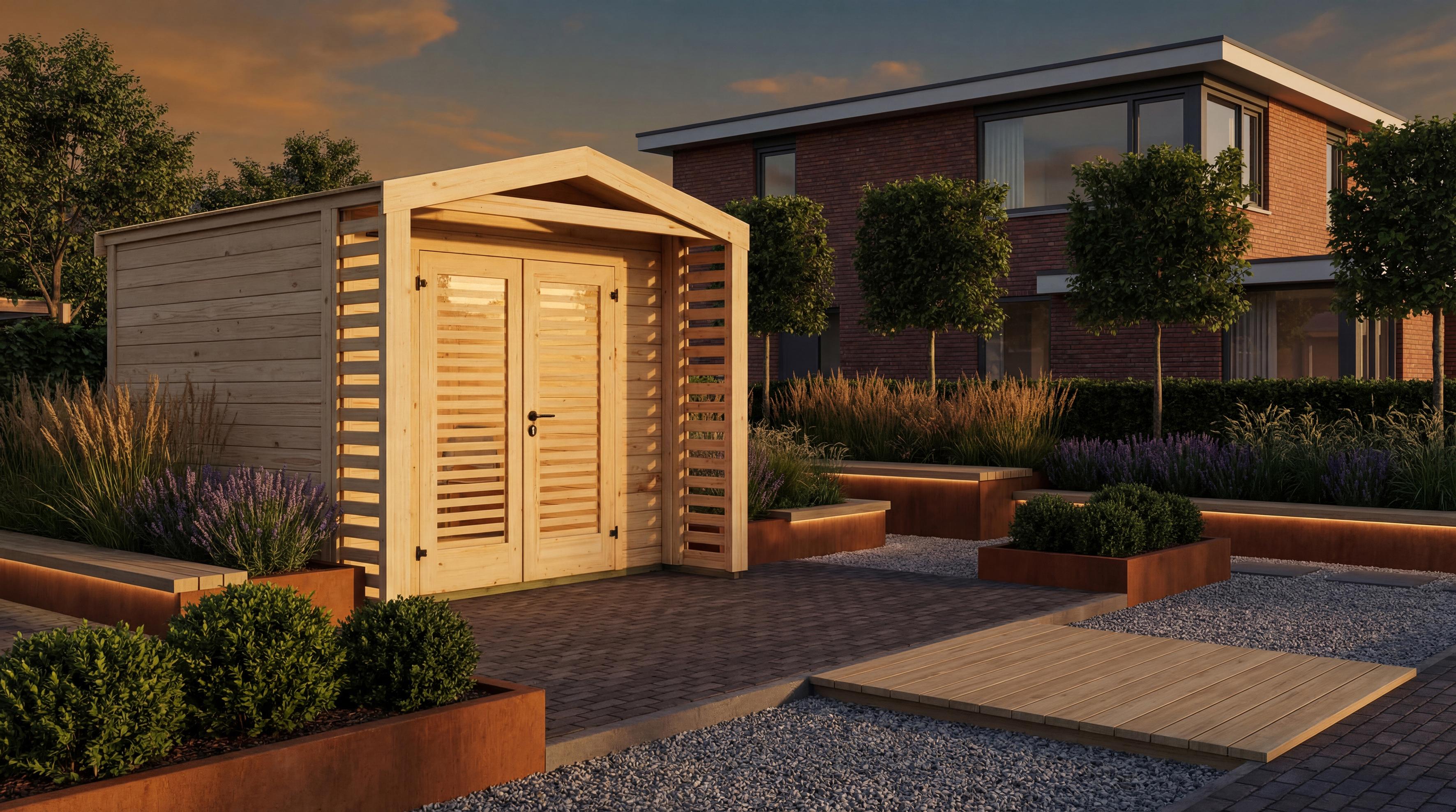 Gartenhaus Killarney, 300x300cm, Naturbelassen, 28mm, Rhombusvordach