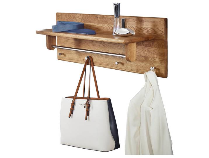 Wandgarderobe, Wildeiche, Holz, Wildeiche, massiv, 81x30x24 cm, Kleiderstange, Garderobe, Garderobenpaneele, Wandgarderobe