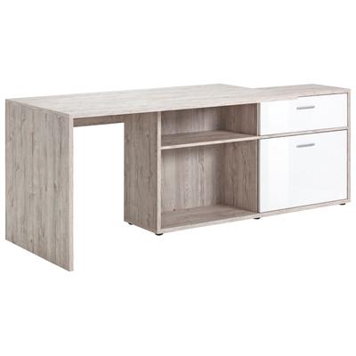 Eckschreibtisch FMD "Diego", bunt (sandeichefarben, weiß hochglanz), B:138cm H:75cm T:67,5cm, Tische, Eckschreibtisch, Hochglanzfronten, mit Regalelement, viel Stauraum, 2 Aufbauvarianten