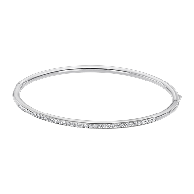 Armreif LOTUS "Essentials", silber (edelstahlfarben, kristallweiß, kristallweiß), Armbänder, Damen, Edelstahl, Armreif, mit Glasstein