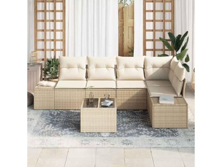 KTHLBRH Modulares Sofa-Set aus Polyrattan, für den Außenbereich, Beige Massives Akazienholz, modernes Design, feuchtigkeitsbeständig und UV-beständig, ideal für Terrasse und Garten