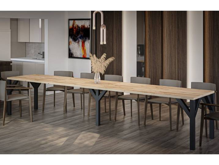Endo-Moebel Esstisch Dunaj 130-295 cm Esszimmertisch erweiterbar Küchentisch ausziehbar, 130-295 (3x55 extern), 36mm, Metallgestell schwarz matt