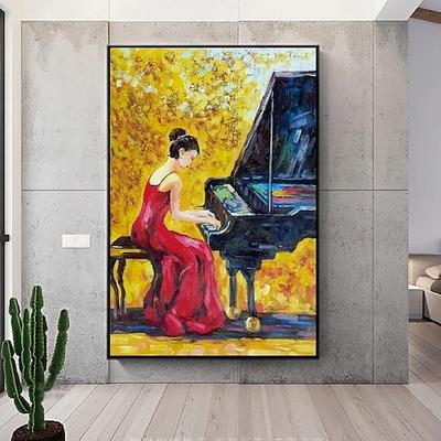 Musik-Ölgemälde, handgemalt, impressionistisches Geiger-Porträt-Ölgemälde auf Leinwand - handgemalte Textur, Musik-Ölgemälde, bildende Kunst, Pattle Knife-Porträt-Ölgemälde