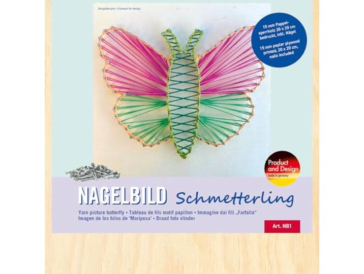 Pebaro NB1 Nagelafbeelding vlinder met voorgedrukt motief, incl. spijkers, 20 x 20 cm