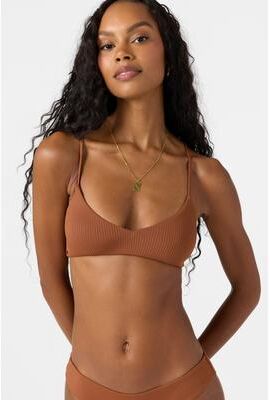 O'Neill s Saltwater Solids Rib Huntington Bralette Bikini Top in Rustic Brown, Size Medium, Elastane/Polyamide