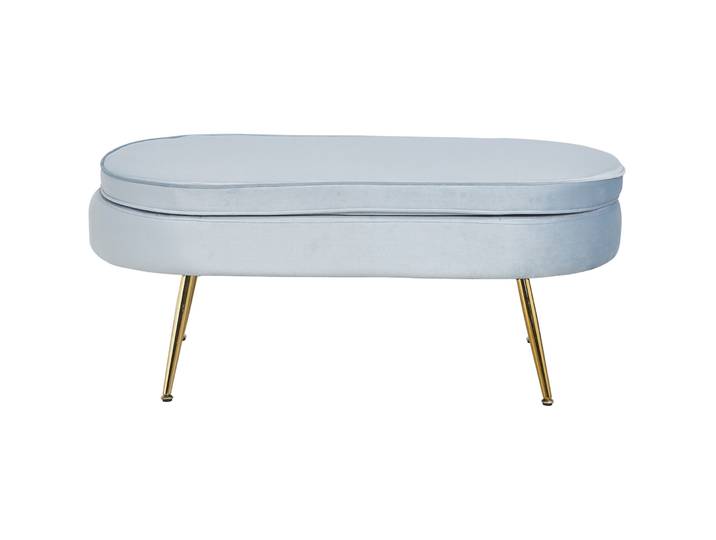 Hocker Khloe Hellgrau, Gold Samt, Metall B 99 H 40 cm