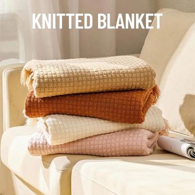 Uplift Picks Nordic Knitted Sofa Blanket Solid Color Waffle Knit Blanket For Home Comfort red