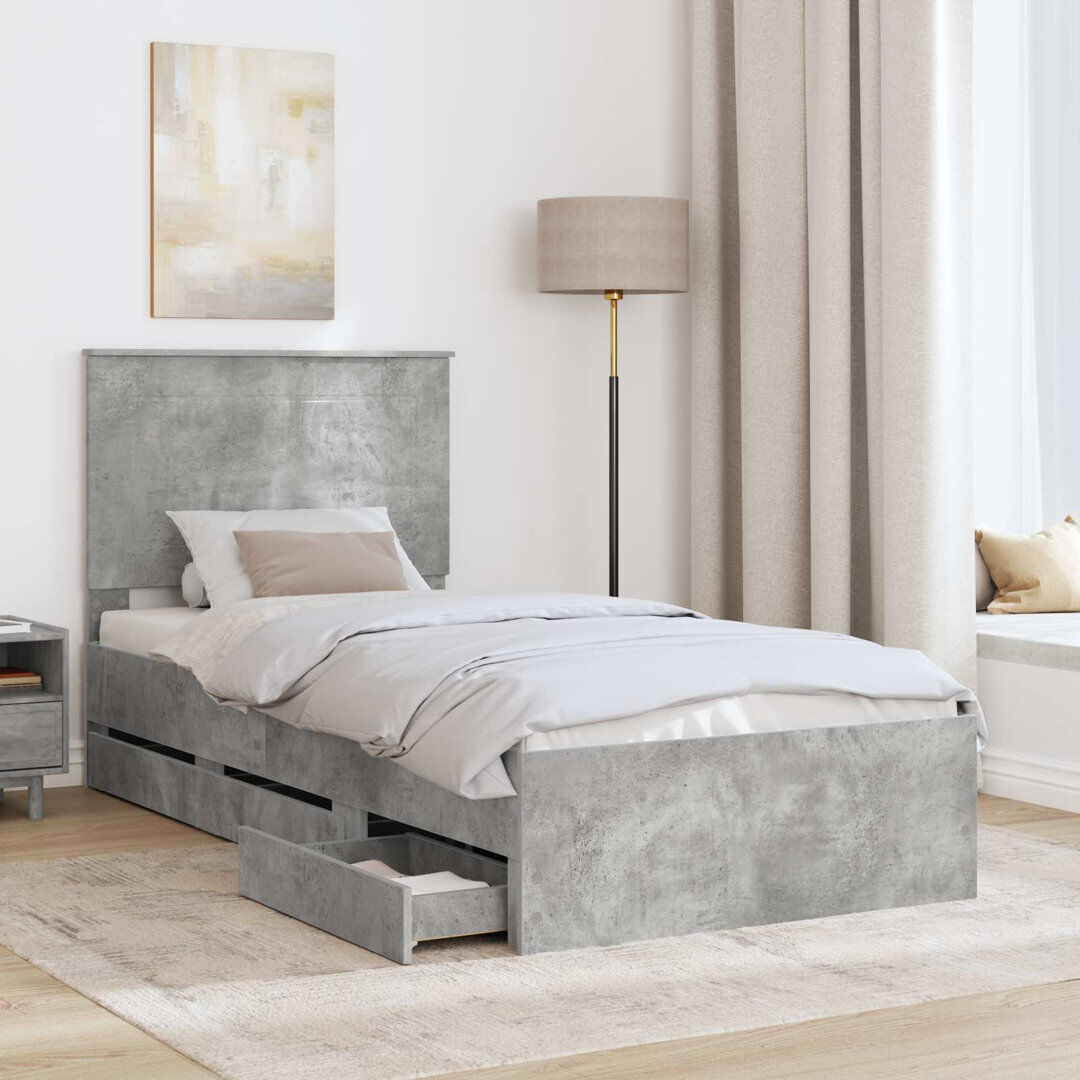 Ebern Designs Bed Frame Concrete Grey Single (3')