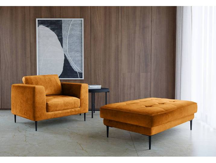 Repose-pieds capitonné 125 x 42 x 72cm Doré/Orange Microfibre Cori: Safran
