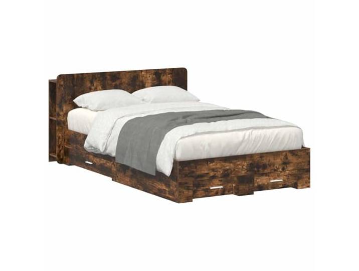 RJPLMFV Bettgestell mit Stauraum, Raucheiche, 120 x 190 cm Langlebiges Holz, integrierte Schubladen und Regale, modernes Design, einfache Montage, einfache Wartung