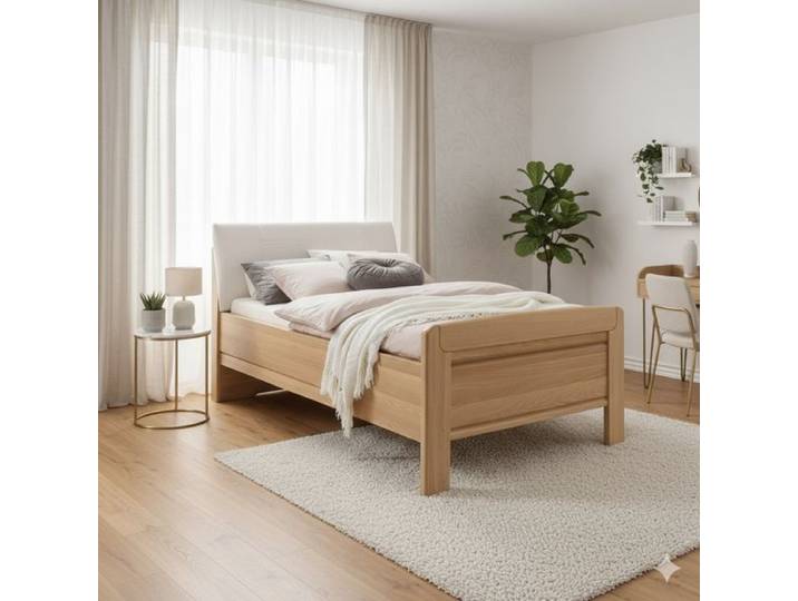 Einzelbett Elfun Komfort Eiche teilmassiv 100x200cm klassischer Stil, höhenverstellbar