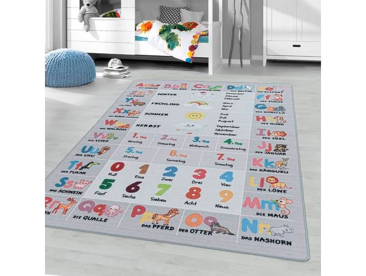 Kinderteppich AYYILDIZ TEPPICHE PLAY 2904 , grau, B:140cm H:6mm L:200cm, Polyamid, Teppiche, Kinderteppich, robuster Kurzflor, bunter Spiel Lern Teppich, Kinderzimmer