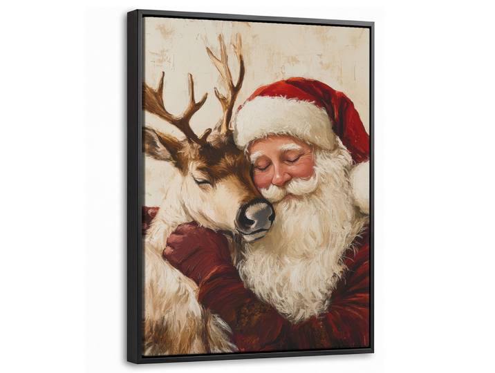 LEINWAND Bilder mit Rahmen - Weihnachtsmann - Rentier - Weihnachten - 30x40