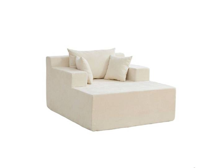 Canapé Méridienne en Chenille Chaise Longue Grande Assise Mousse Haute Résilience 113x140x69cm Beige