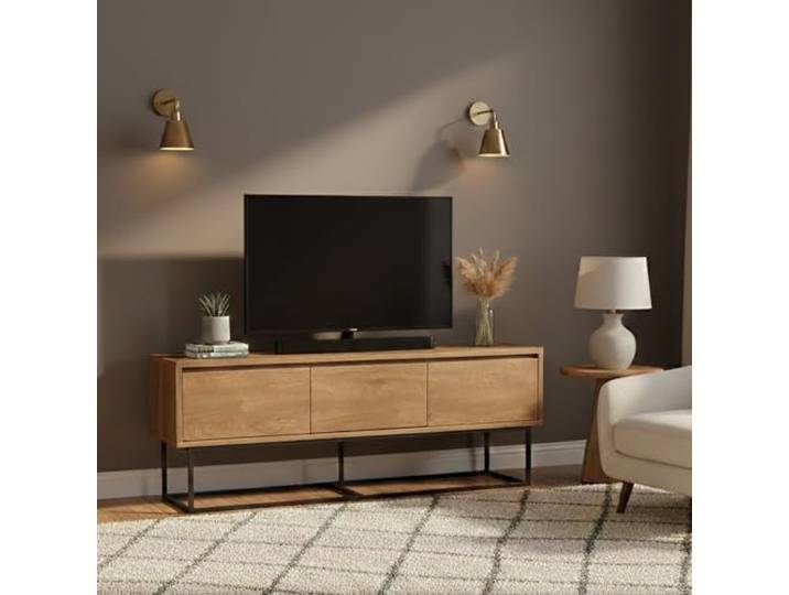 Dmora TV-Schrank EOS 140x40x50 cm Braun, 1 Regal 3 Schubladen