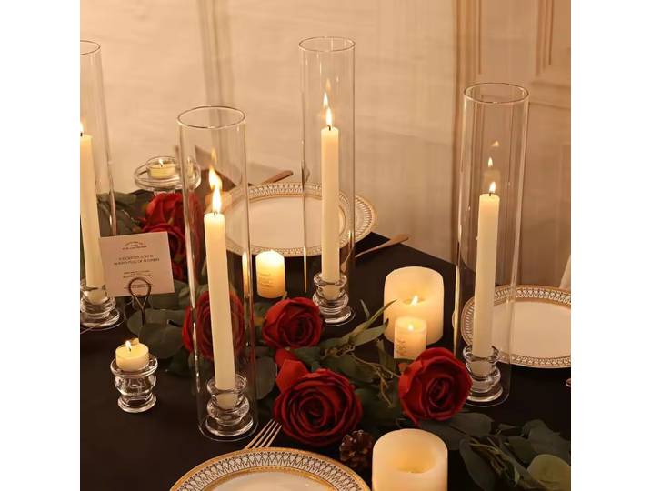 Chandelier transparent de 9.8 pouces, 30 pièces, bougeoirs en verre d'ouragan pour centre de Table, décor d'événement de salle à manger de fête de mariage
