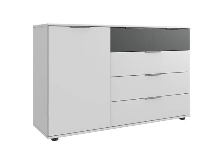 Lomadox Kommode Sideboard 130cm, 5 Schubladen, 1 Tür, weiß und Graphit