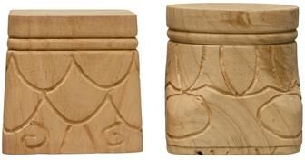 Storied Home "Paulownia Wood Pedestals with Carved Design - 7.3""L x 7.3""W x 7.9""H"