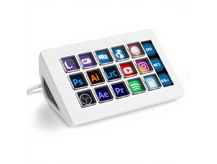 AJAZZ AKP153 Studio Deck Stream Controller, 15 touches de commande, écran latéral, déclenchement d’actions dans des logiciels comme OBS, Twitch, YouTube et plus, pour créateurs de contenu, streaming et gaming, Mac/PC, Blanc