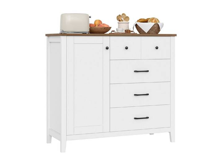 HOMECHO Buffet Sideboard, Küchenschrank mit 5 Schubladen und 1 Tür